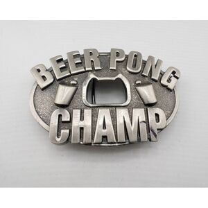 Beer Pong Champ Silver Men's Belt Buckle